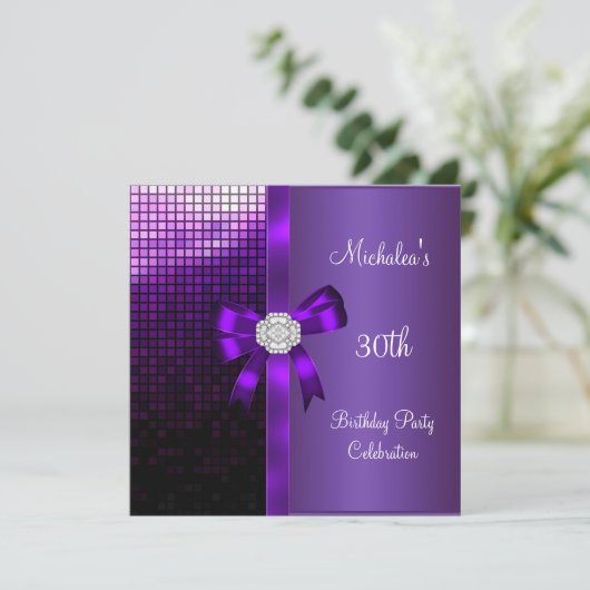 Invitation 30e Anniversaire Séquins de Diamant Violet Bow (Debout devant)