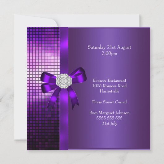 Invitation 30e Anniversaire Séquins de Diamant Violet Bow (Dos)