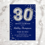 Invitation 30e anniversaire - Silver Balloons Navy<br><div class="desc">30e anniversaire invitation de fête. Design élégant en faux parties scintillant argent et bleu marine. La carte Invitation comporte le numéro d'argent 30 ballons et la police de script. Parfait pour une célébration anniversaire élégante. Message-moi si vous avez besoin d'âge personnalisé.</div>