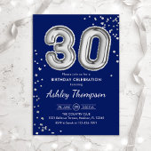 Invitation 30e anniversaire - Silver Balloons Navy