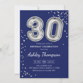 Invitation 30e anniversaire - Silver Balloons Navy (Devant)
