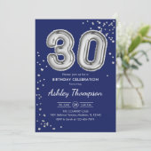 Invitation 30e anniversaire - Silver Balloons Navy (Debout devant)