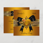 Invitation 30e Anniversaire Soirée Gold Coeur Bijou Leopard (Devant / Derrière)