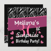 Invitation 30e anniversaire surprise Black White Pink Zebra B (Devant / Derrière)