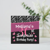 Invitation 30e anniversaire surprise Black White Pink Zebra B (Debout devant)