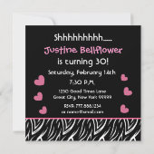 Invitation 30e anniversaire surprise Black White Pink Zebra B (Dos)