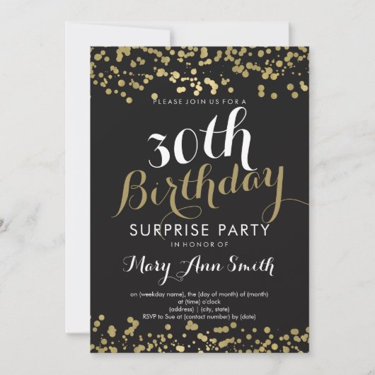 Invitation 30e anniversaire surprise Gold Foil Confetti (Devant)