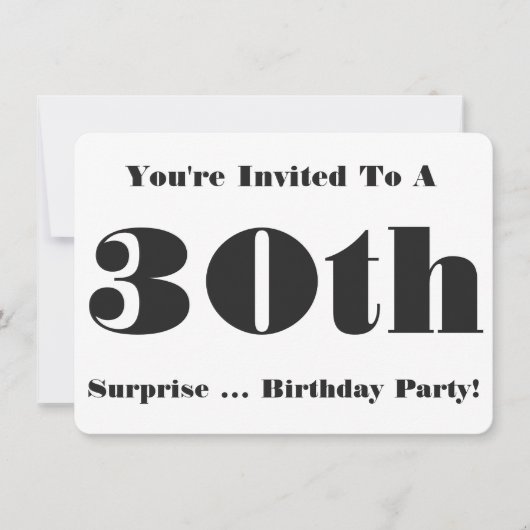 Invitation 30e anniversaire surprise Invitation, noir et blan (Devant)