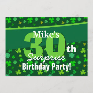 Invitation 30e anniversaire surprise Lucky Green Shamrocks A0