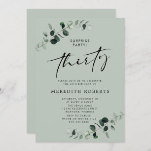 Invitation 30e anniversaire Surprise Party Eucalyptus Sage