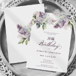 Invitation 30e anniversaire Surprise Party Purple Lilac Fleur<br><div class="desc">Des lilas mauve à l'aquarelle douce créent une jolie invitation au printemps à l'anniversaire de 30 ans. La calligraphie ajoute une esthétique élégante. Cette invitation d'anniversaire est disponible en version traditionnelle et téléchargeable.</div>