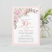 Invitation 30e anniversaire Surprise Party Rose rose Floral (Debout devant)