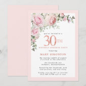 Invitation 30e anniversaire Surprise Party Rose rose Floral (Devant / Derrière)