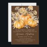 Invitation 30e anniversaire Surprise Party Rustic Boho Citrou<br><div class="desc">D'élégants citrouilles d'aquarelle orange sont nichés dans une variété de feuillages et de fleurs d'automne. Un arrière - plan brun foncé et riche le cadre à la perfection. Parfait pour une fête d'automne.</div>