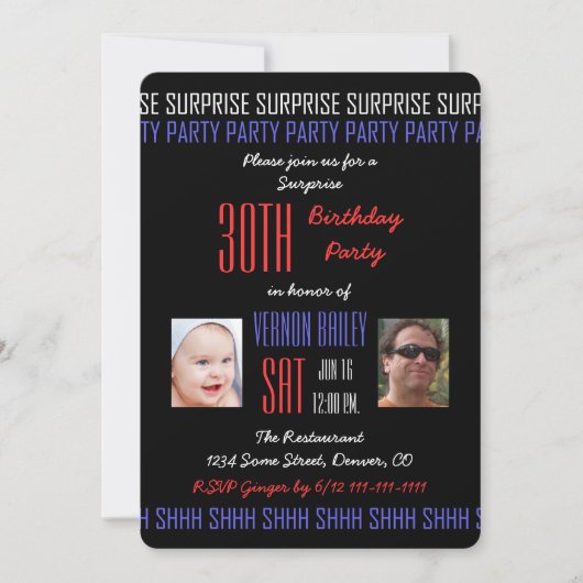 Invitation 30e Anniversaire Surprise pour les hommes Vos phot (Devant)
