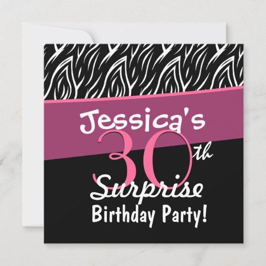 Invitation 30e anniversaire surprise Zebra X30 noir rose blan (Devant)