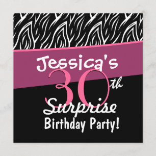 Invitation 30e anniversaire surprise Zebra X30 noir rose blan