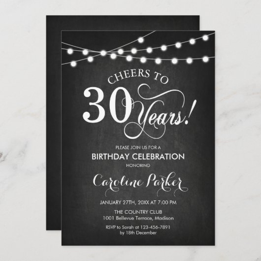 Invitation 30e anniversaire - tableau noir blanc (Devant / Derrière)
