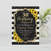 Invitation 30e anniversaire - Tournesols noirs blancs rayures (Debout devant)