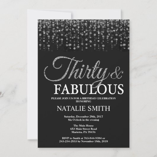 Invitation 30e anniversaire Trente et fabuleuse Parties scint (Devant)