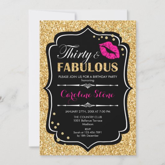 Invitation 30e anniversaire - Trente fabuleux or noir rose (Devant)