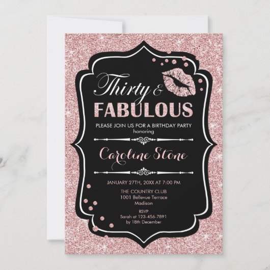 Invitation 30e anniversaire - Trente fabuleux Rose Gold Black (Devant)
