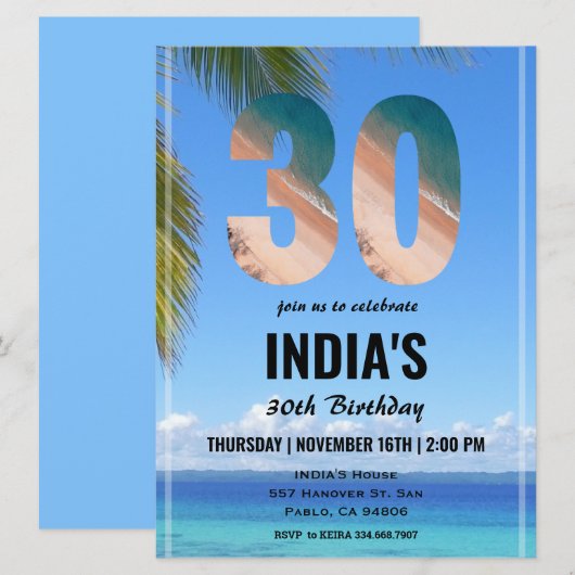 Invitation 30e anniversaire tropical (Devant / Derrière)