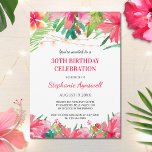 Invitation 30e anniversaire Tropical String Lights Hawaiian<br><div class="desc">Ces invitations tropicales à la fête du 30e anniversaire présentent un design aquarelle de fleurs tropicales,  de feuillage et de lampes à cordes. Personnalisez-les avec votre propre texte.</div>