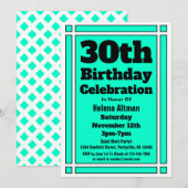 Invitation 30e anniversaire turquoise (Devant / Derrière)