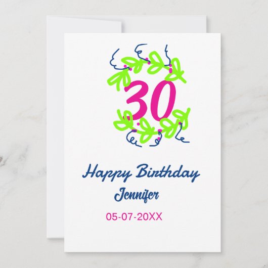 Invitation 30e anniversaire vert bleu couronne nom date rusti (Devant)