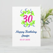 Invitation 30e anniversaire vert bleu couronne nom date rusti (Debout devant)