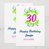 Invitation 30e anniversaire vert bleu couronne nom date rusti (Devant / Derrière)