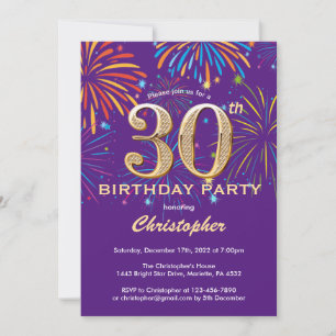 Invitation 30e anniversaire violet et arc-en-ciel d'or