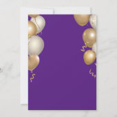 Invitation 30e anniversaire violet et ballons d'or Confetti (Dos)