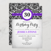 Invitation 30e anniversaire - Violet noir blanc Damas (Devant / Derrière)