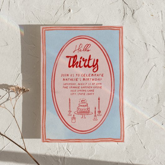 Invitation 30e Câteau tiré à la main Quirky Retro Anniversair