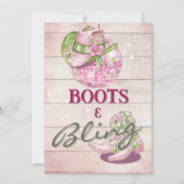 Invitation 30e Cowgirl Disco  Bottes Bling Rose Vert   (Devant)
