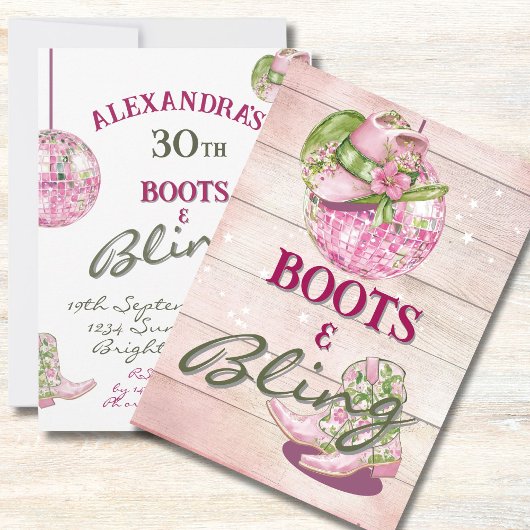 Invitation 30e Cowgirl Disco  Bottes Bling Rose Vert  