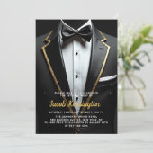 Invitation 30e événement d'anniversaire Black and Gold Tuxedo (Debout devant)
