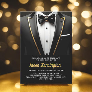 Invitation 30e événement d'anniversaire Black and Gold Tuxedo