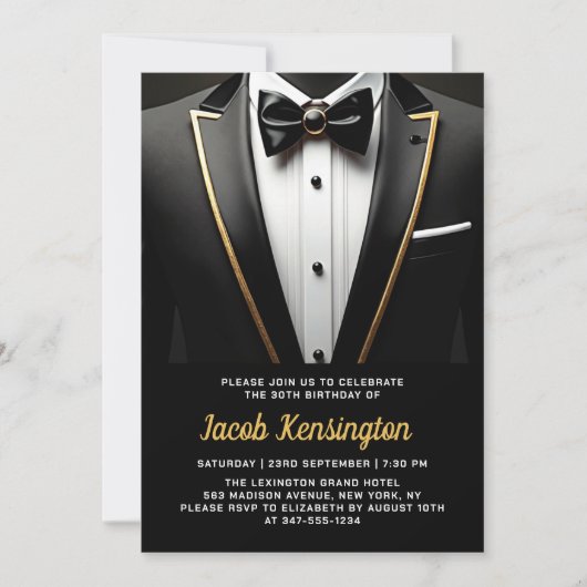 Invitation 30e événement d'anniversaire Black and Gold Tuxedo (Devant)