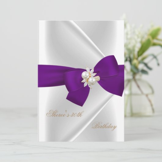 Invitation 30e fête d'anniversaire Bijou de perle blanche Bow (Debout devant)