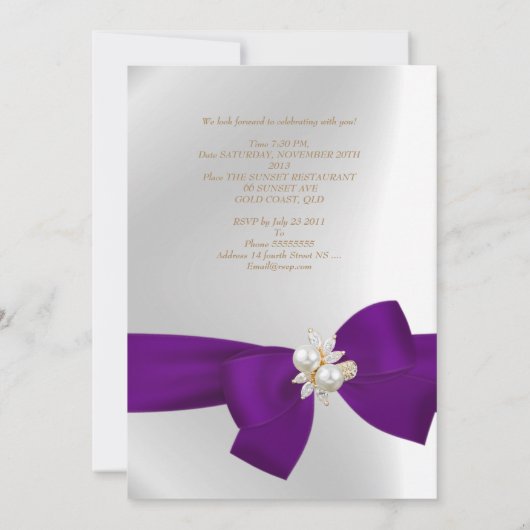 Invitation 30e fête d'anniversaire Bijou de perle blanche Bow (Dos)