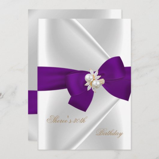 Invitation 30e fête d'anniversaire Bijou de perle blanche Bow (Devant / Derrière)