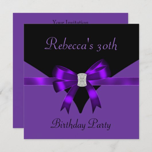 Invitation 30e fête d'anniversaire Bijoux Bow Noir pourpre (Devant / Derrière)