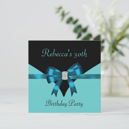 Invitation 30e fête d'anniversaire Bijoux Bow Noir Turquoise  (Debout devant)