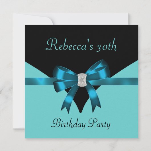 Invitation 30e fête d'anniversaire Bijoux Bow Noir Turquoise  (Devant)