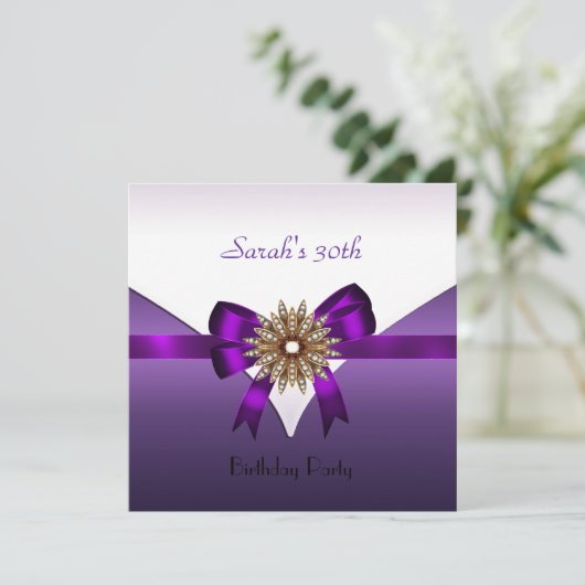 Invitation 30e fête d'anniversaire Bijoux Bow violet or blanc (Debout devant)