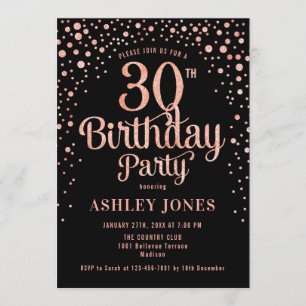 Invitation 30e fête d'anniversaire - Black & Rose Gold