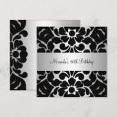 Invitation 30e fête d'anniversaire Black White Silver Floral (Devant / Derrière)